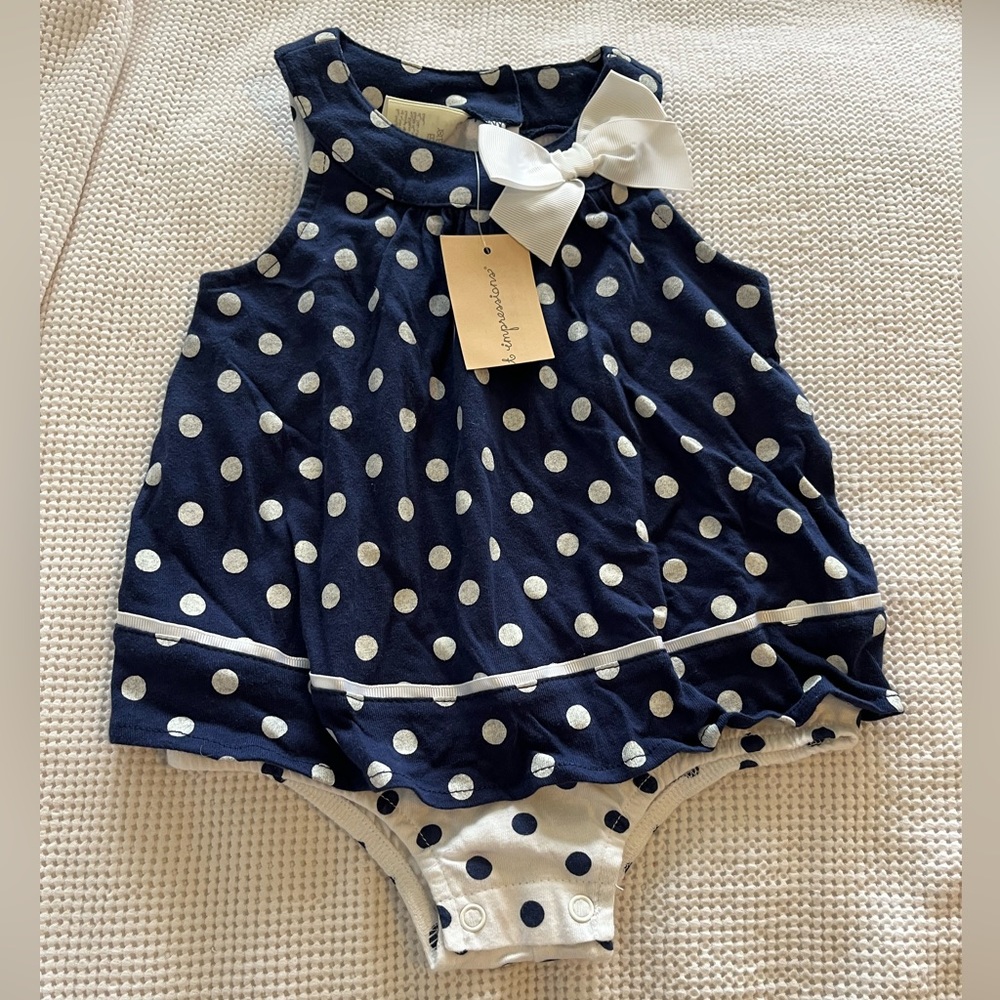 First Impressions girls’ navy sun suit, size 6-9 months, new with tags
